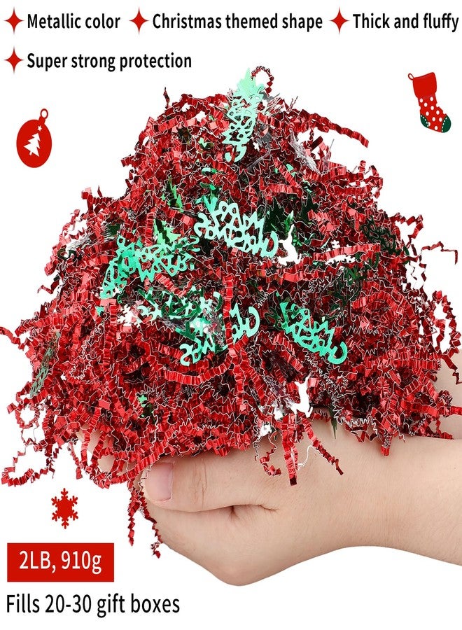 Knitgrip 2lb Christmas Basket Stuffers Metallic Red Green Crinkle Cut Paper Shred Filler Merry Christmas Tree Snowflake Elk Confetti Packaging Raffia Stuffers - Image 3